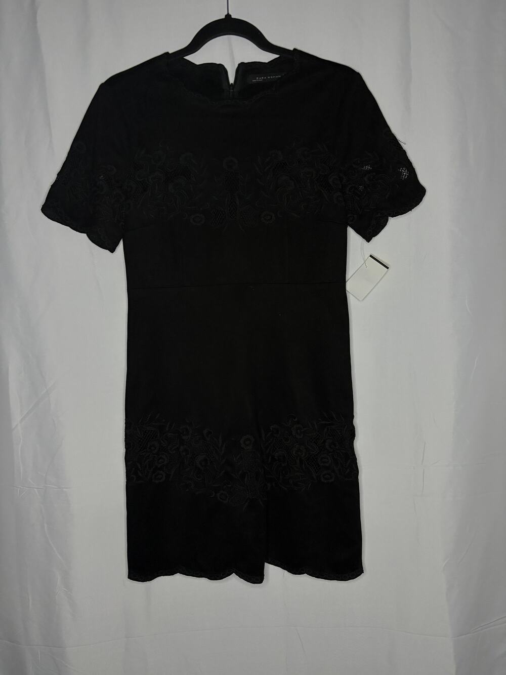 Zara Faux Suede Lace Cut-Out Dress Short Sleeve Black Sz S